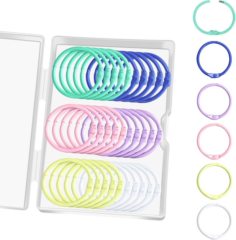Bercoor 30 PCS Binder Rings 1 1/5 Inch Metal Book Rings for Index Cards Flashcards Rings, Small Loose Leaf Binder Rings Key Rings Notebook Paper Rings for School Office Home, 6 Colors - Image 1